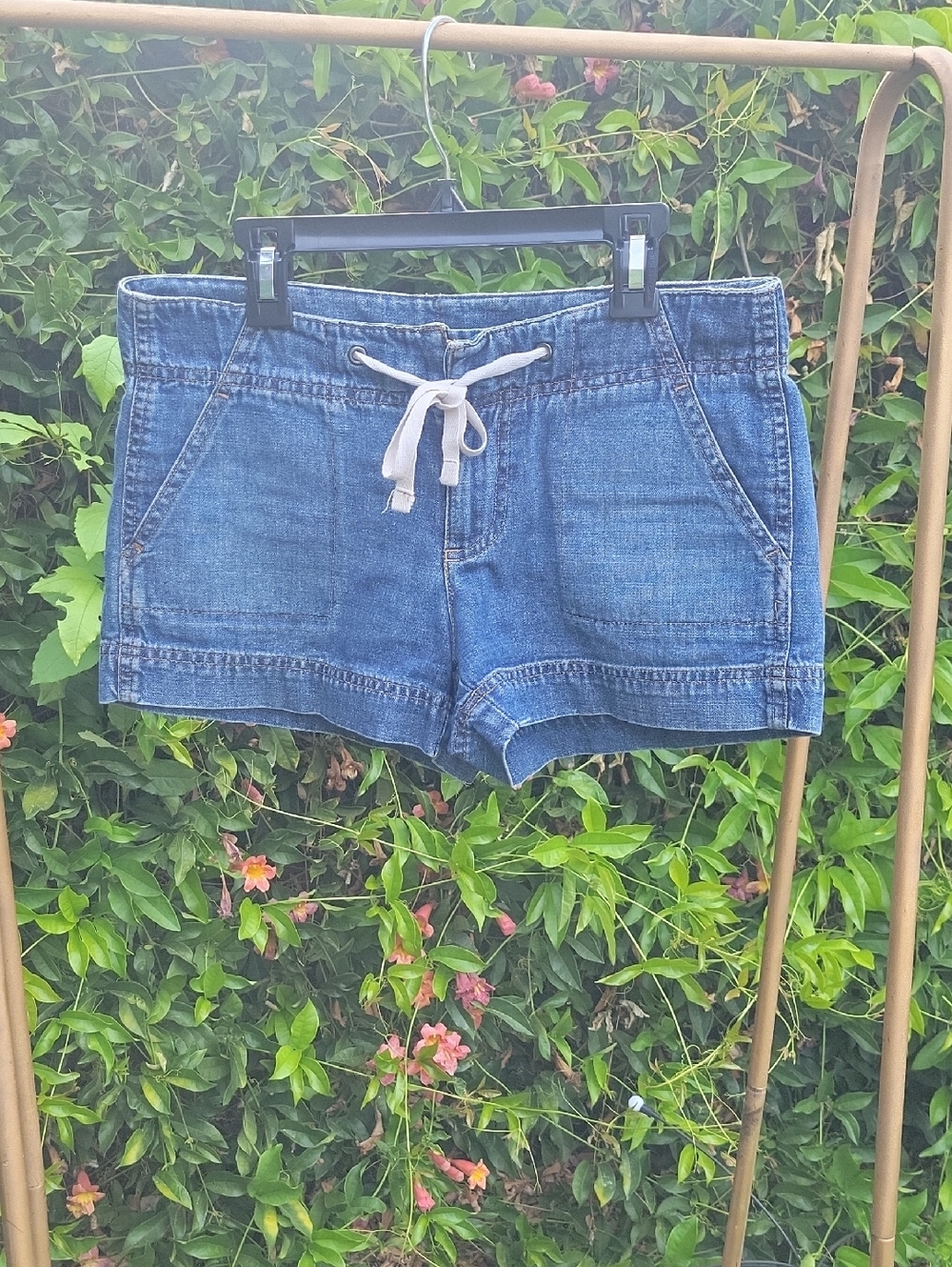 GAP Y2k Mini Blue Jean Shorts with White Drawstring S